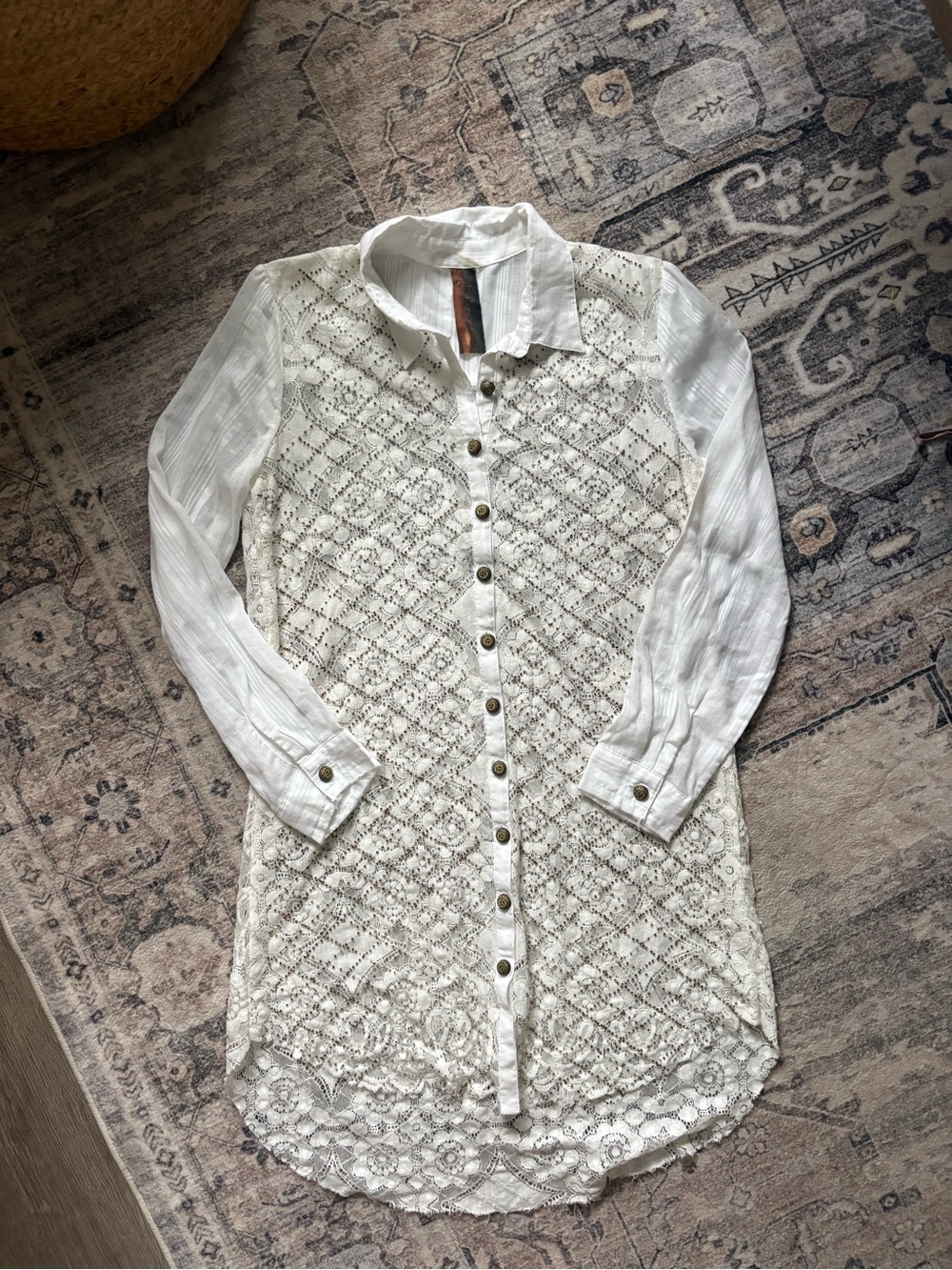 Aratta silent journey beaded floral lace white long sleeve dress size S